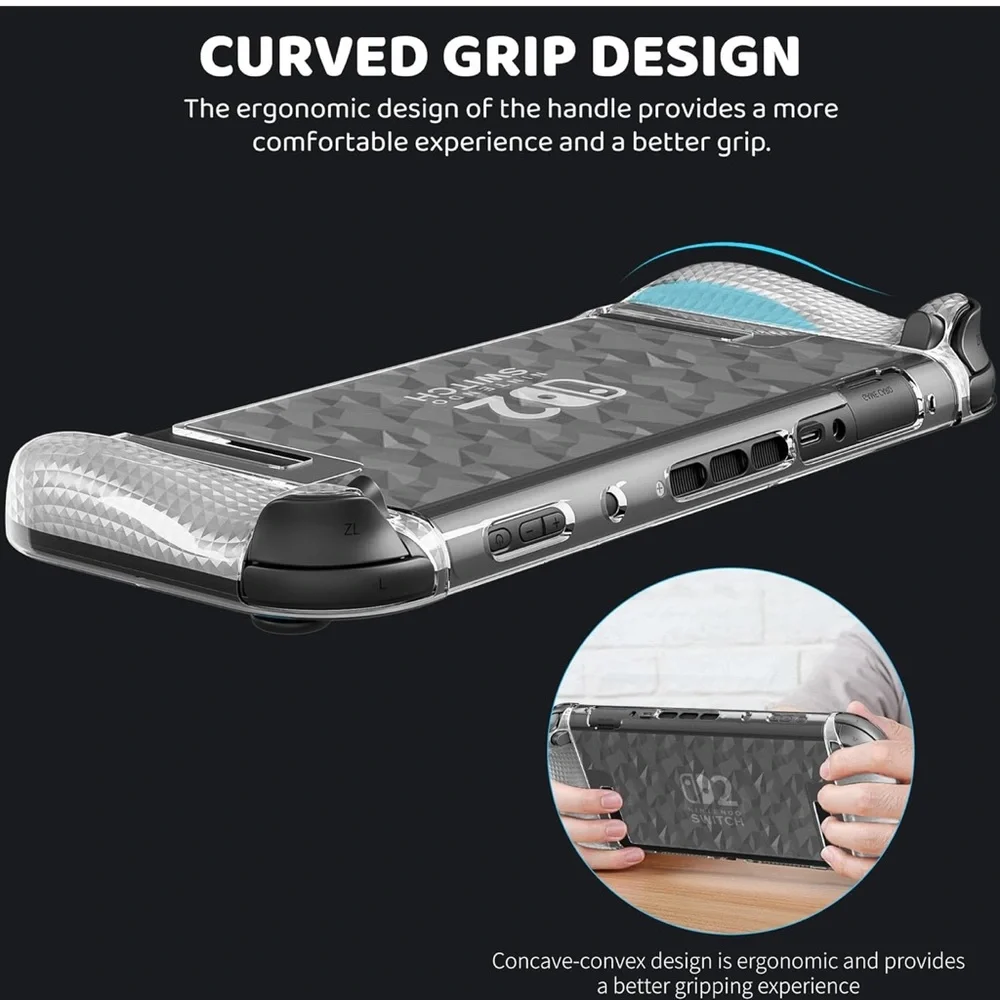 💜Nintendo Switch2 Clear Protector Hard Skin Case Diamond Shells with Cover Grips